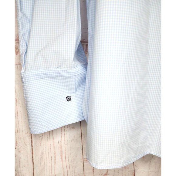 Charles Tyrwhitt London Blue Checkered French Cuff 17 1/2x36 Embroidered Shirt - Picture 9 of 12